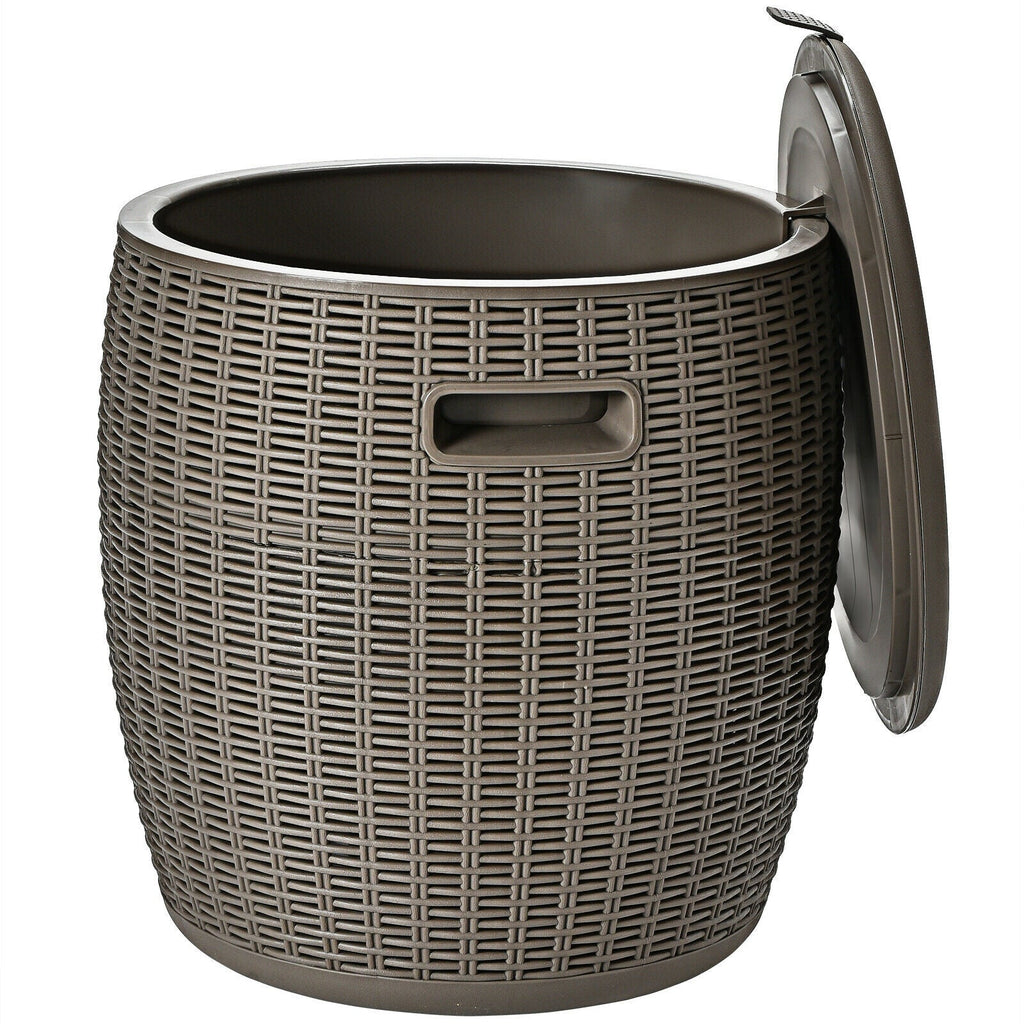 9.5 Gallon 4-in-1 Patio Rattan Cool Bar Cocktail Table Side Table