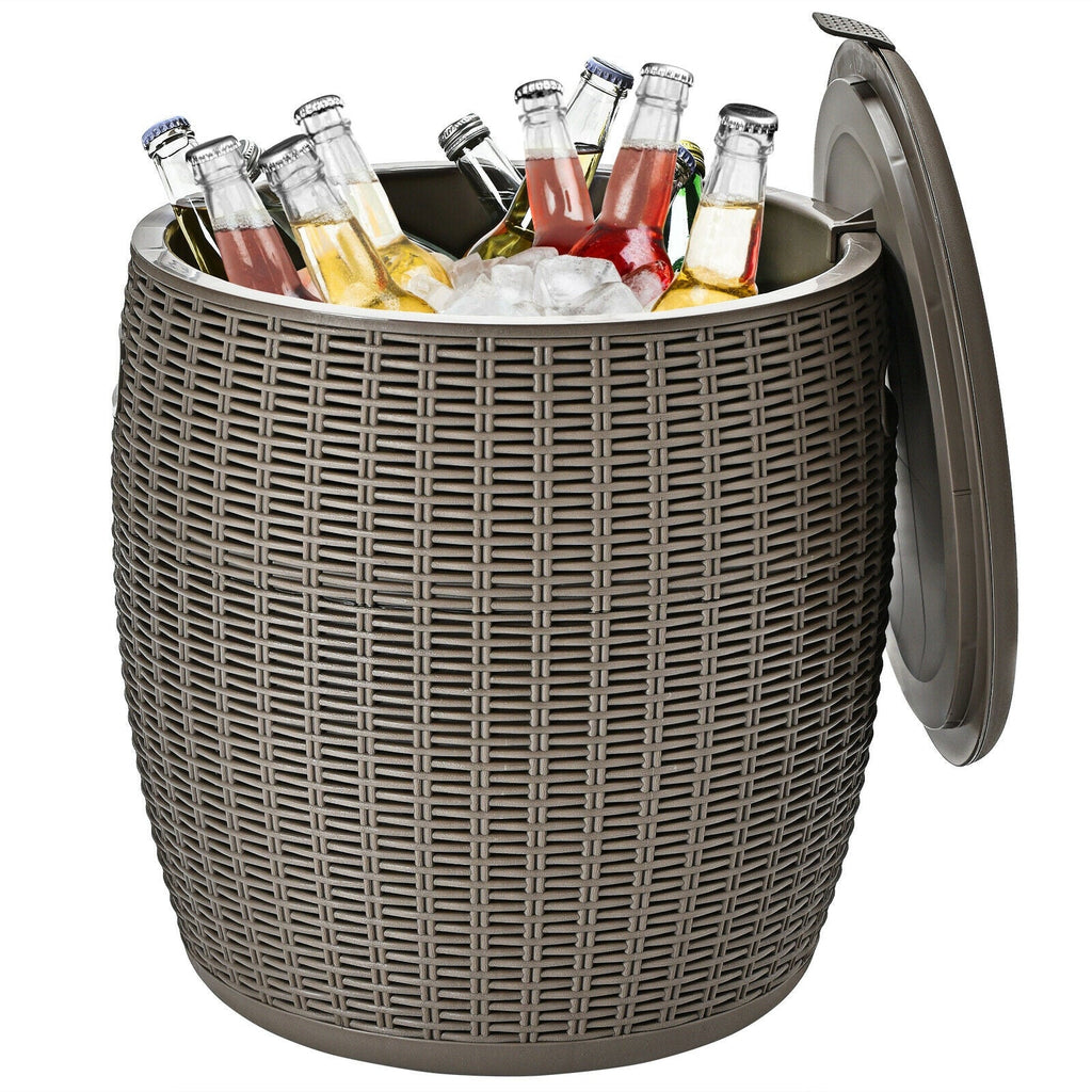 9.5 Gallon 4-in-1 Patio Rattan Cool Bar Cocktail Table Side Table