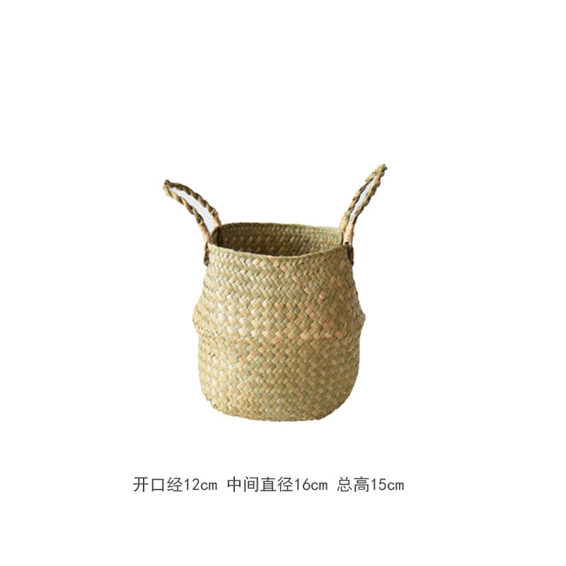 Scandinavian Style Wicker Handbasket Flower Pot Rattan Weave Plant Grass Woven Floor Folding Wicker Basket Weaving