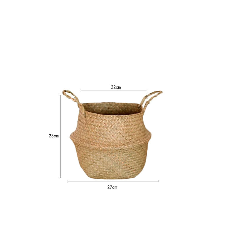 Scandinavian Style Wicker Handbasket Flower Pot Rattan Weave Plant Grass Woven Floor Folding Wicker Basket Weaving