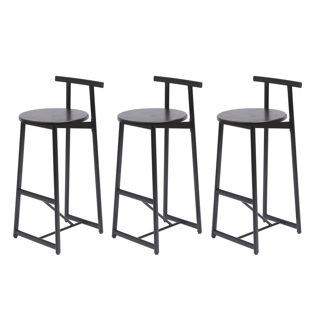 27''H Barstool Set of 3 Wooden Round Bar Stools with Footrest