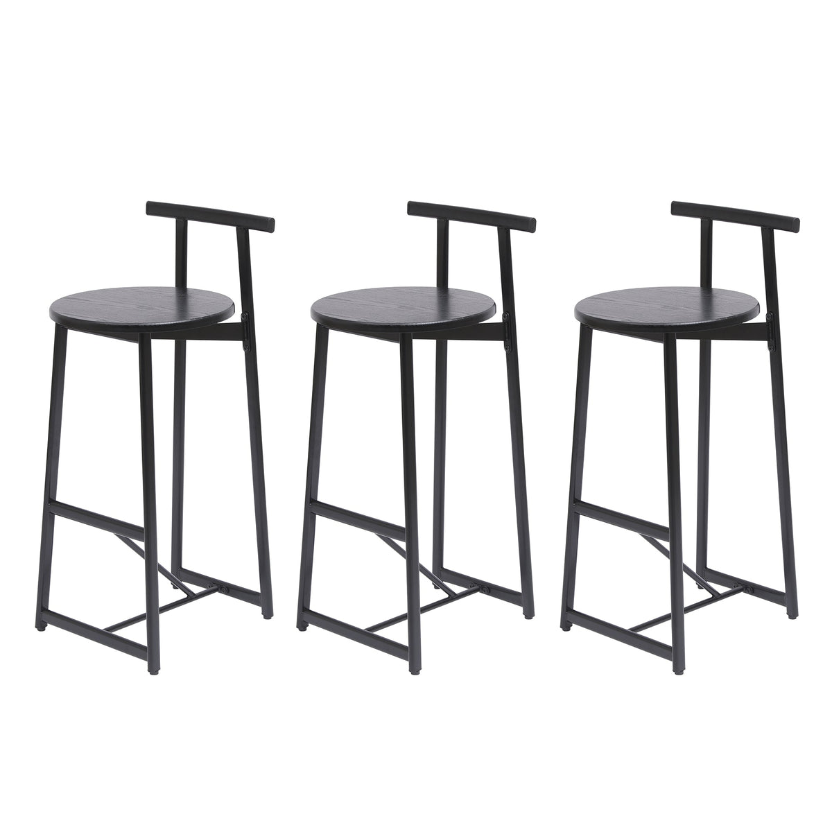 27''H Barstool Set of 3 Wooden Round Bar Stools with Footrest
