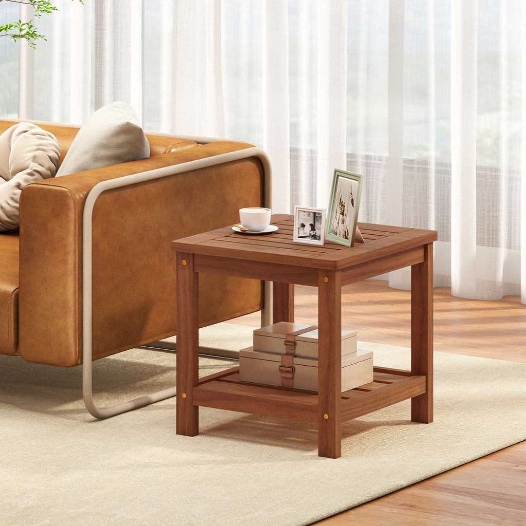 2-Tier Outdoor Side Table with Storage Shelf for Patio