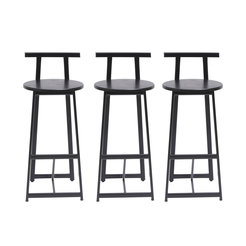 27''H Barstool Set of 3 Wooden Round Bar Stools with Footrest