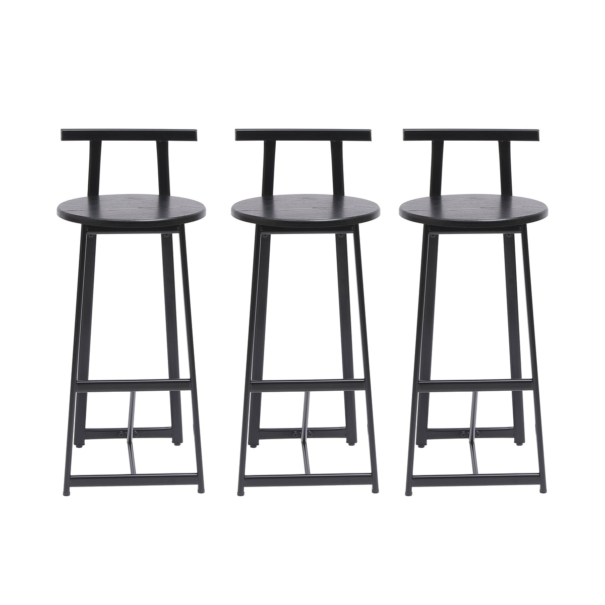 27''H Barstool Set of 3 Wooden Round Bar Stools with Footrest