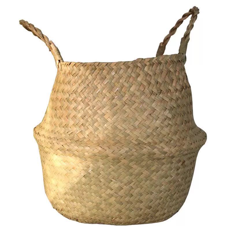 Scandinavian Style Wicker Handbasket Flower Pot Rattan Weave Plant Grass Woven Floor Folding Wicker Basket Weaving