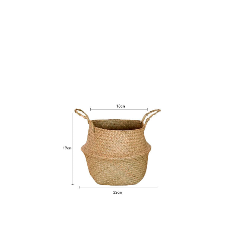 Scandinavian Style Wicker Handbasket Flower Pot Rattan Weave Plant Grass Woven Floor Folding Wicker Basket Weaving