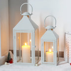 Set of 2-17.5"&13.5" Metal Candle Lanterns(White）
