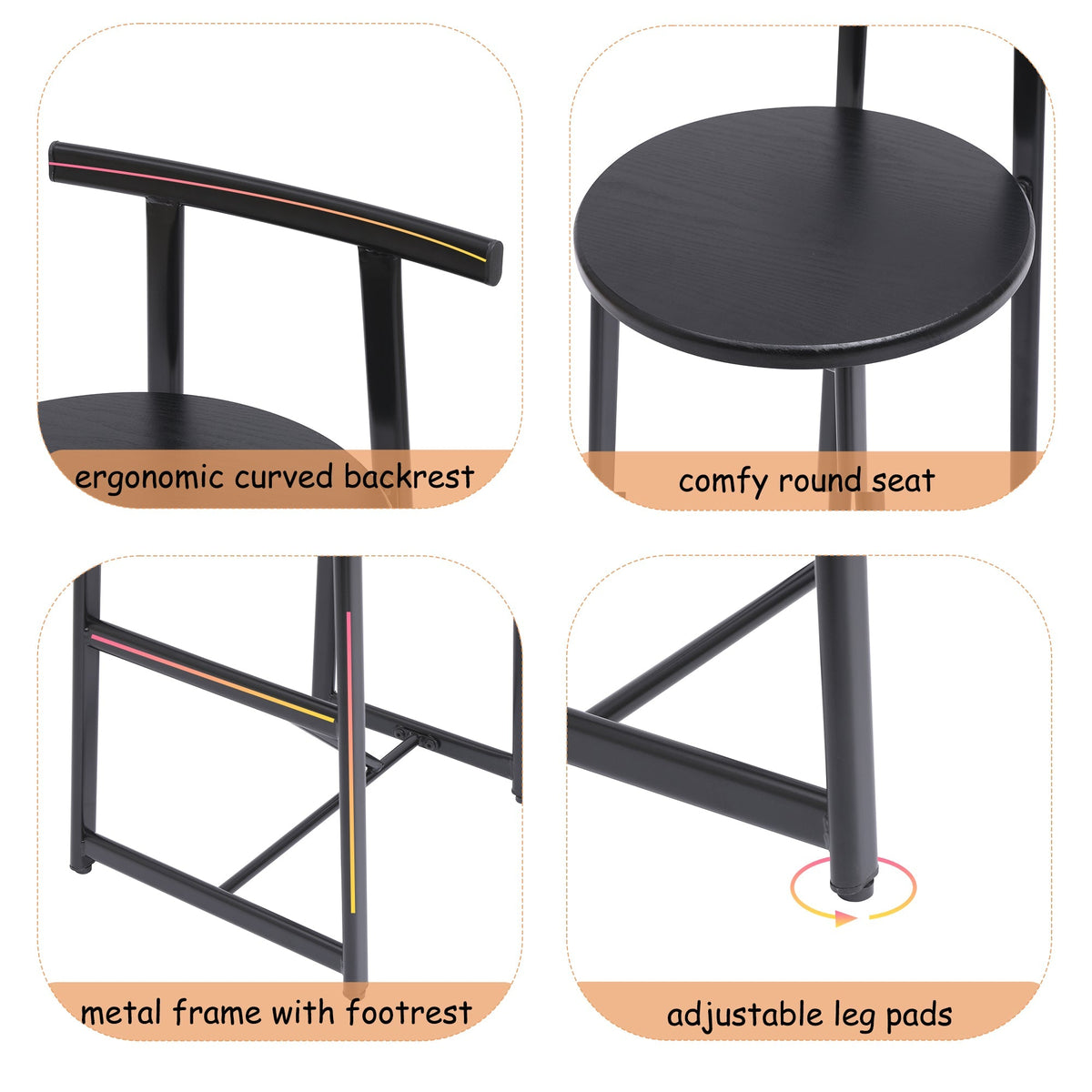 27''H Barstool Set of 3 Wooden Round Bar Stools with Footrest