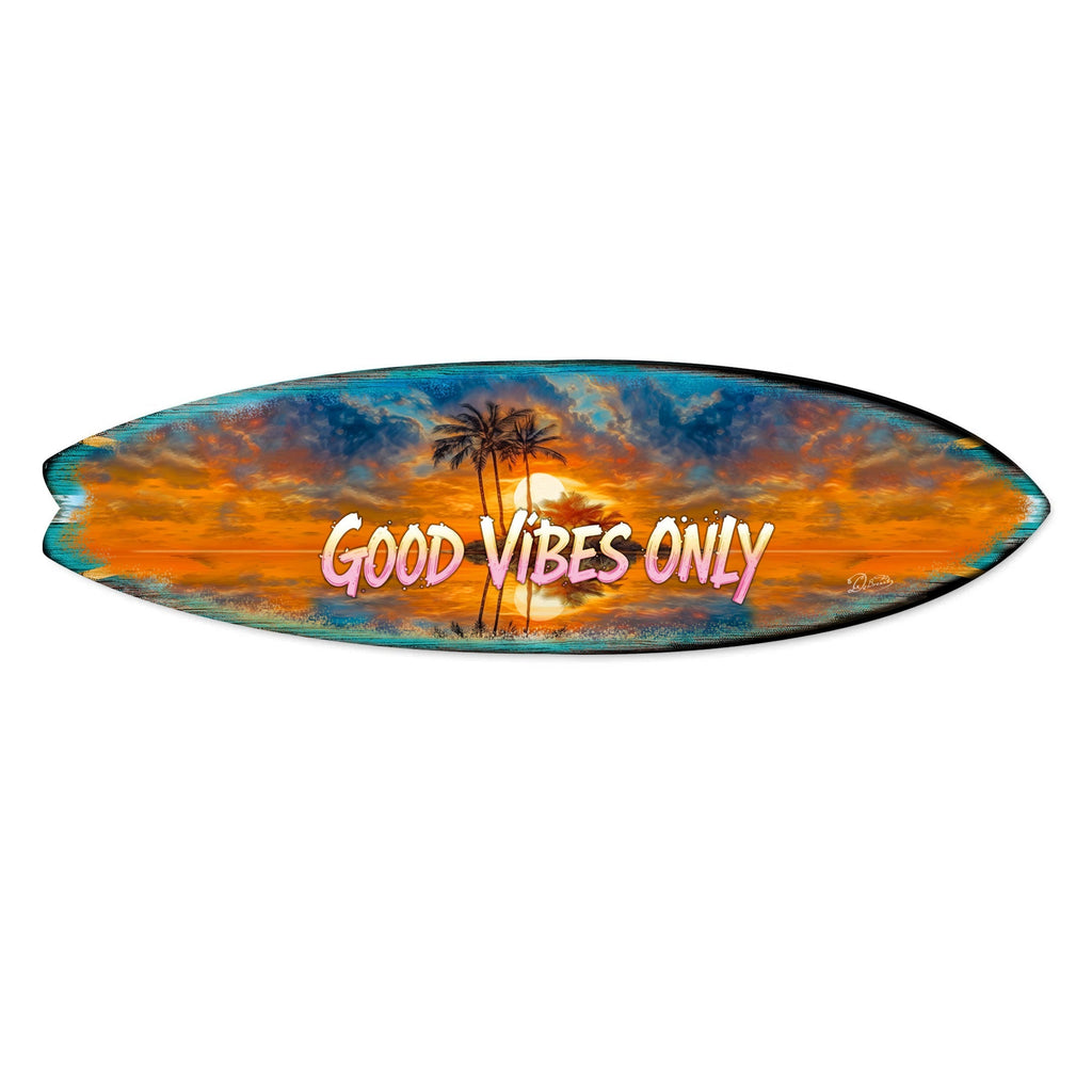 Good Vibes Only Surfboard Wall Art by G. DeBrekht – Handcrafted Coastal Decor for Beach House & Tropical Interiors – 8490145HS
