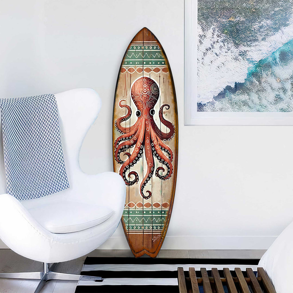 Octopus Surfboard Wall Art – Handcrafted Coastal Ocean Decor by G.DeBrekht – Nautical Wooden Sea Life Accent for Indoor & Outdoor – 8490152HS