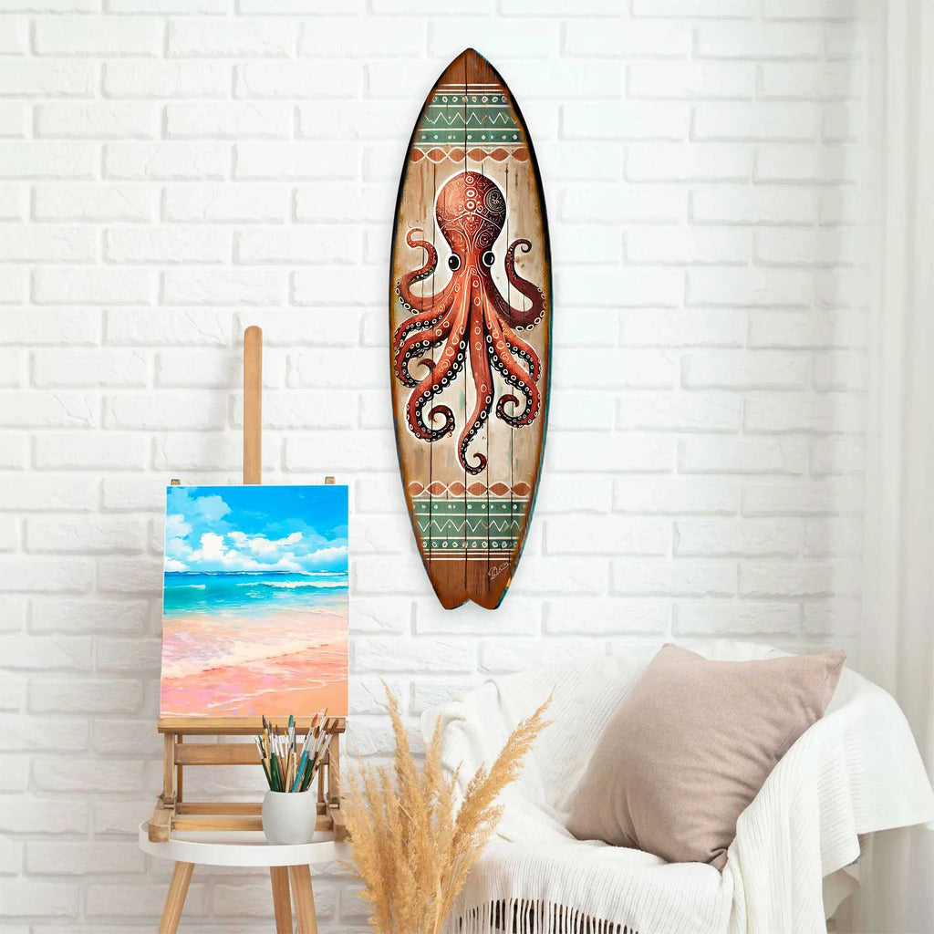 Octopus Surfboard Wall Art – Handcrafted Coastal Ocean Decor by G.DeBrekht – Nautical Wooden Sea Life Accent for Indoor & Outdoor – 8490152HS