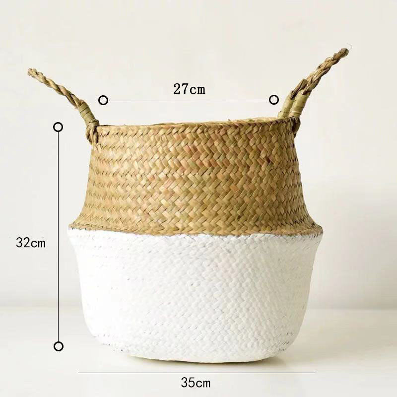Scandinavian Style Wicker Handbasket Flower Pot Rattan Weave Plant Grass Woven Floor Folding Wicker Basket Weaving