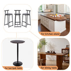 27''H Barstool Set of 3 Wooden Round Bar Stools with Footrest