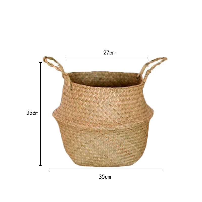 Scandinavian Style Wicker Handbasket Flower Pot Rattan Weave Plant Grass Woven Floor Folding Wicker Basket Weaving