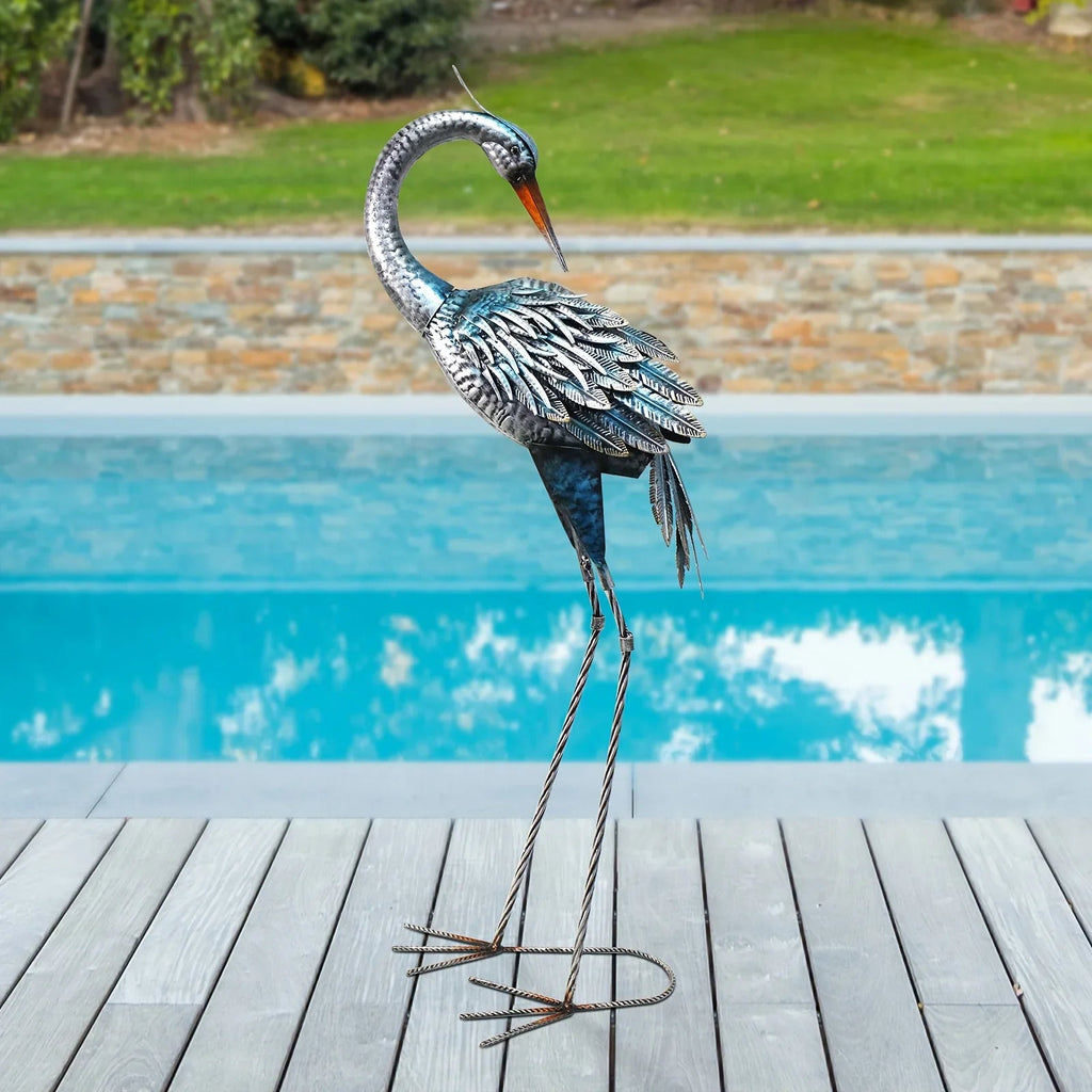 Modern Blue Heron Garden Statue for Outdoor & Patio Decor