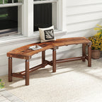 Patio Curved Bench Solid Wood Fire Pit Bench Outdoor Backless Loveseat