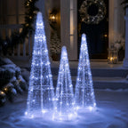 Pre-Lit Christmas Cone Trees Set of 3 with Cold White Lights