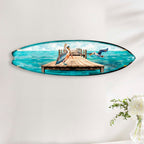Pelican on the Pier Surfboard Coastal Wall Art by G. DeBrekht - Coastal Holiday Decor - 8490127HS