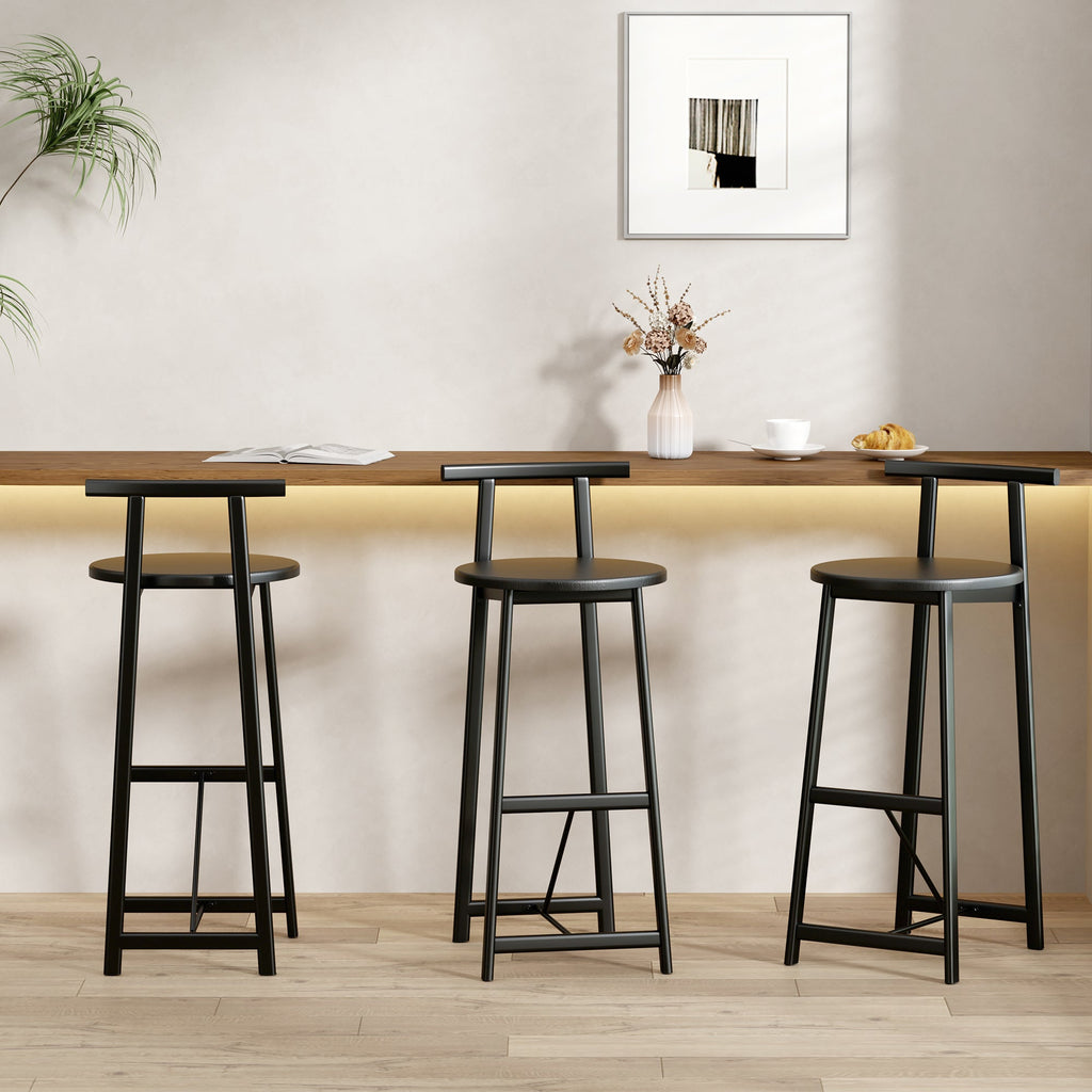 27''H Barstool Set of 3 Wooden Round Bar Stools with Footrest
