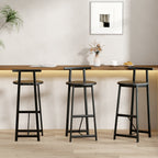 27''H Barstool Set of 3 Wooden Round Bar Stools with Footrest