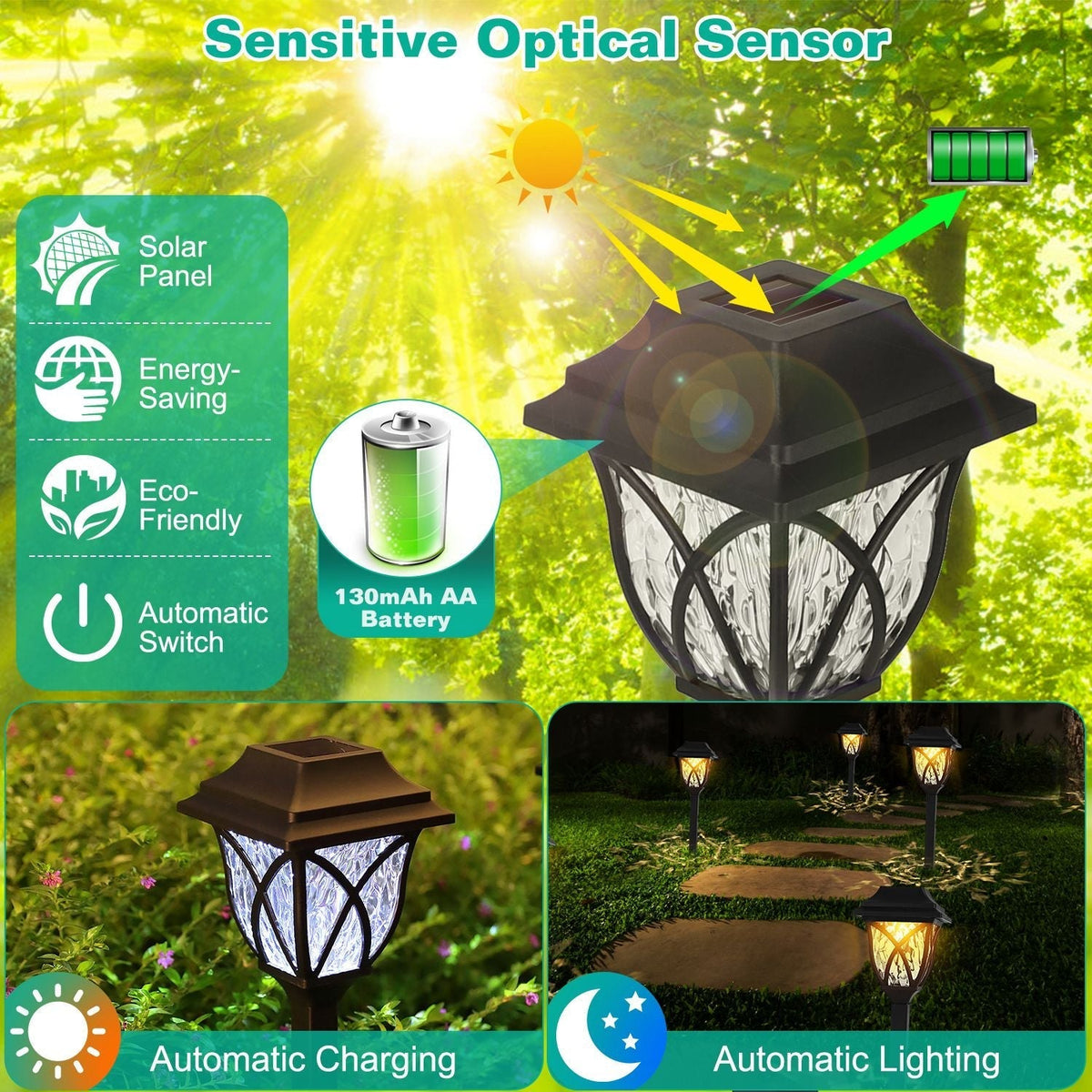 6Pack Solar Powered Stake Light Outdoor Decorative Landscape Lamp IP45 Waterproof Auto On Off Outdoor Light for Pathway Garden Yard Patio