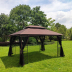 13 0 Outdoor Patio Gazebo Canopy Tent With Ventilated Double Roof And Mosquito Net (Detachable Mesh Screen On All Sides) Suitable For Lawn Garden Backyard And Deck Top - Brown