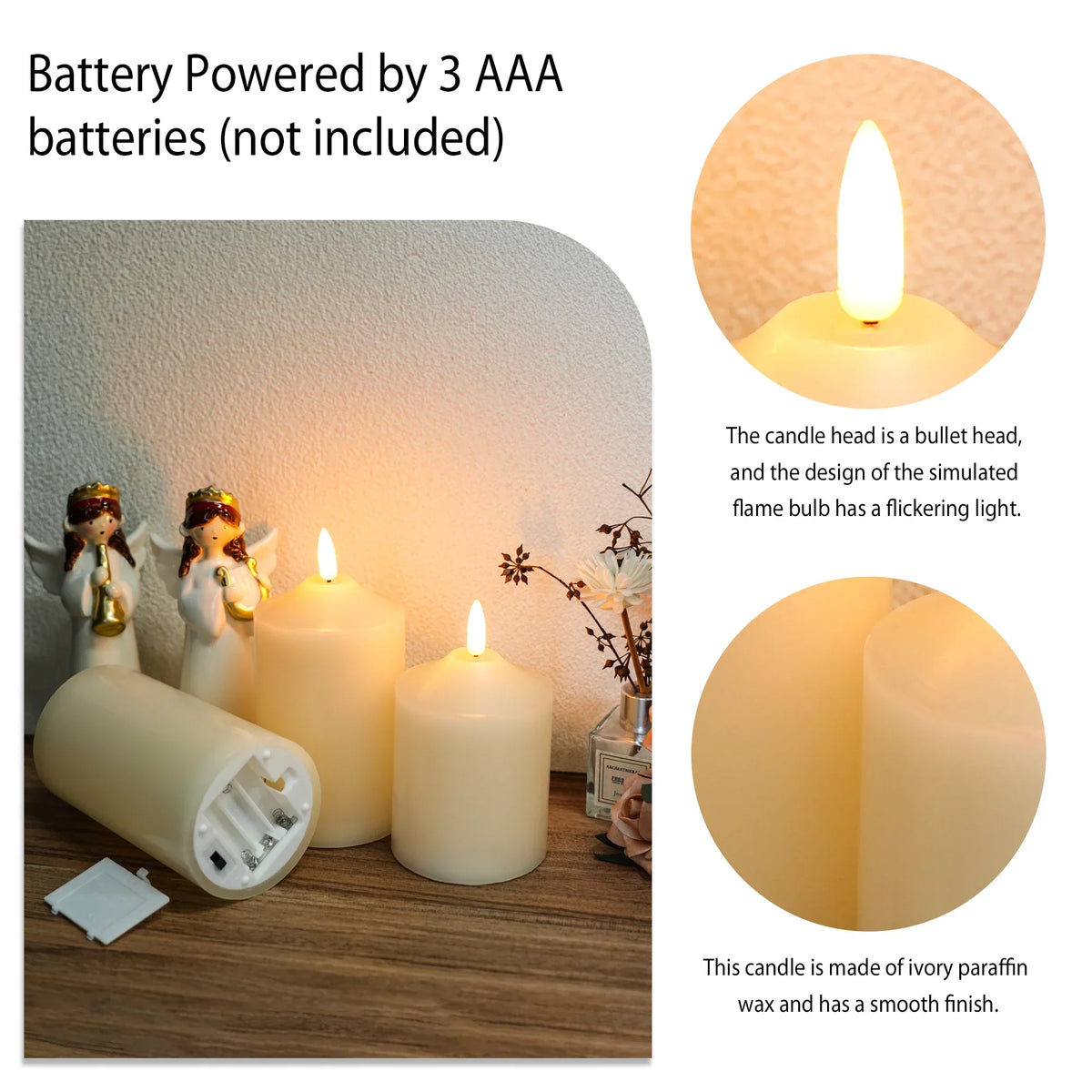 4/5/6inch High 3D Flameless Candles (Set of 3)