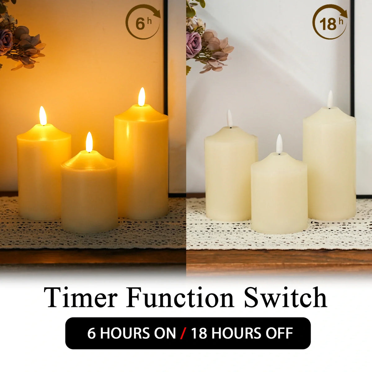 4/5/6inch High 3D Flameless Candles (Set of 3)