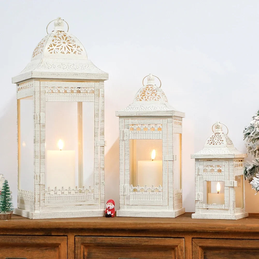 Set of 3 20"&14.5"&9.5"H Decorative Candle Lanterns (Beige)