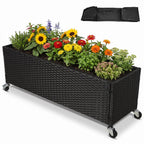 Raised Garden Bed with Wheels - PE Rattan Planter Box